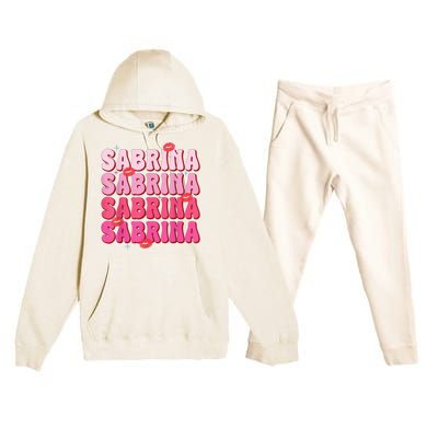 Vintage Sabrina Personalized Name I Love Sabrina Groovy Premium Hooded Sweatsuit Set