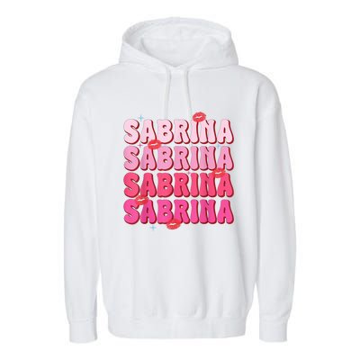 Vintage Sabrina Personalized Name I Love Sabrina Groovy Garment-Dyed Fleece Hoodie