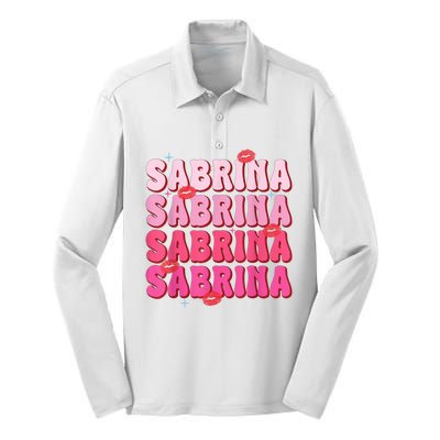 Vintage Sabrina Personalized Name I Love Sabrina Groovy Silk Touch Performance Long Sleeve Polo