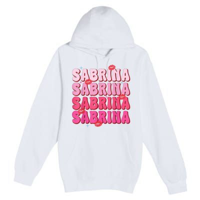 Vintage Sabrina Personalized Name I Love Sabrina Groovy Premium Pullover Hoodie