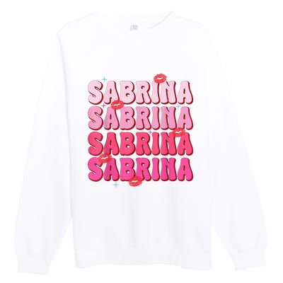 Vintage Sabrina Personalized Name I Love Sabrina Groovy Premium Crewneck Sweatshirt