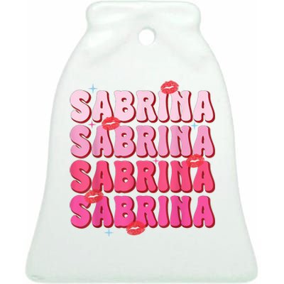 Vintage Sabrina Personalized Name I Love Sabrina Groovy Ceramic Bell Ornament