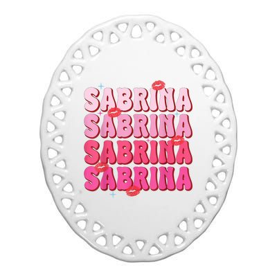 Vintage Sabrina Personalized Name I Love Sabrina Groovy Ceramic Oval Ornament