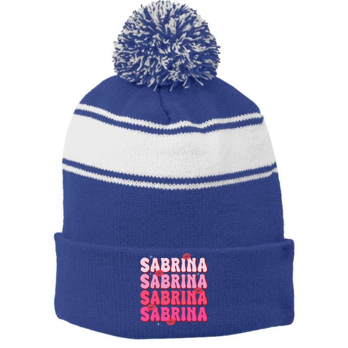 Vintage Sabrina Personalized Name I Love Sabrina Stripe Pom Pom Beanie