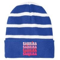 Vintage Sabrina Personalized Name I Love Sabrina Striped Beanie with Solid Band