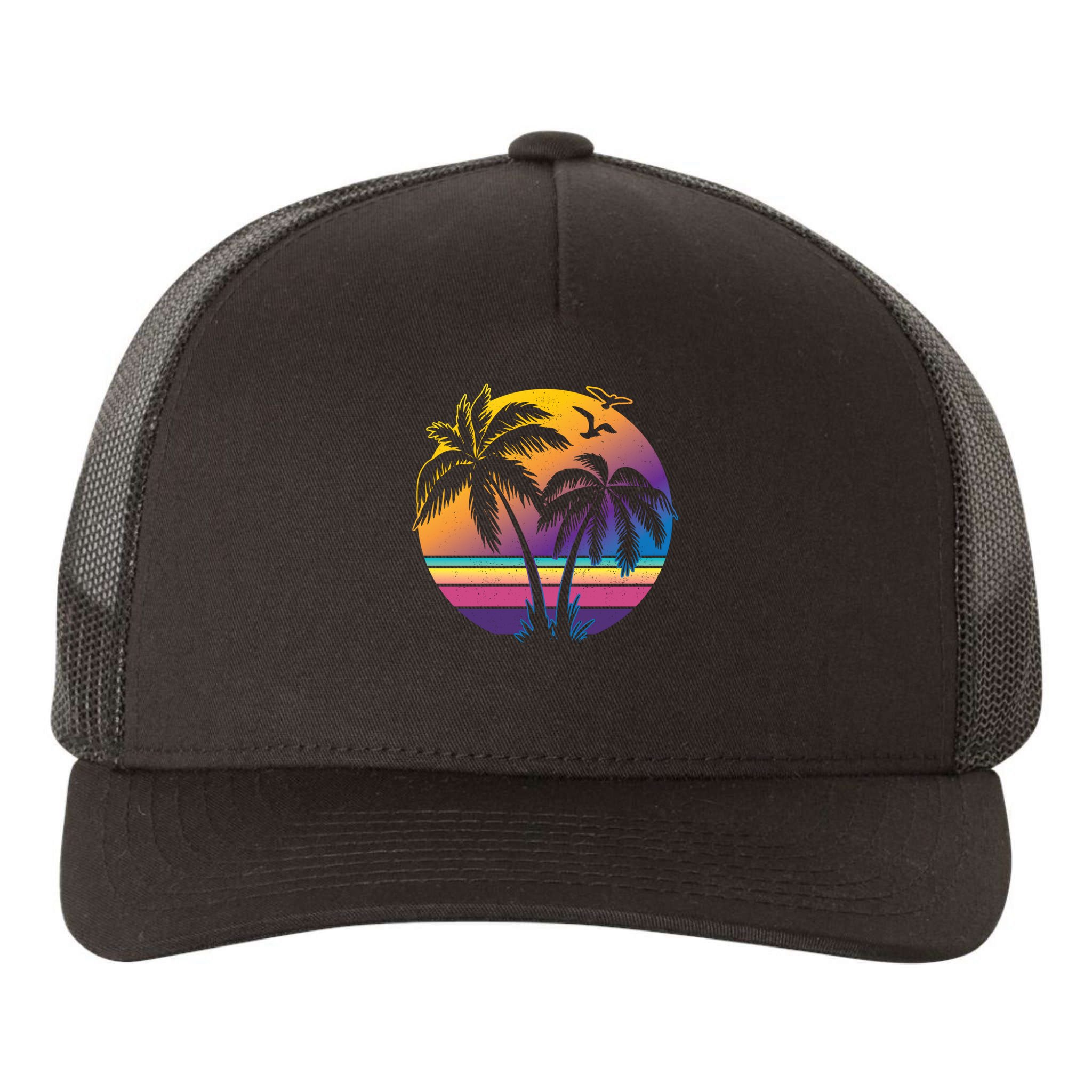 Vintage Sunset Palm Tree Gift Design Idea Beach Lovers Gift Yupoong Adult 5-Panel Trucker Hat