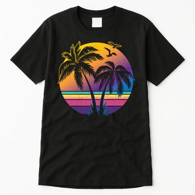Vintage Sunset Palm Tree Gift Design Idea Beach Lovers Gift Tall T-Shirt