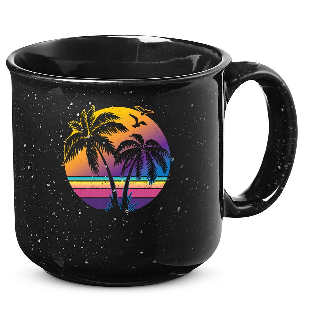 Vintage Sunset Palm Tree Gift Design Idea Beach Lovers Gift 15oz Campfire Ceramic Mug