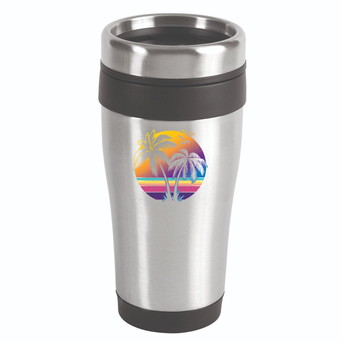 Vintage Sunset Palm Tree Gift Design Idea Beach Lovers Gift 16oz Travel Tumbler