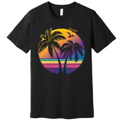 Vintage Sunset Palm Tree Gift Design Idea Beach Lovers Gift Premium T-Shirt