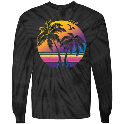 Vintage Sunset Palm Tree Gift Design Idea Beach Lovers Gift Tie-Dye Long Sleeve Shirt