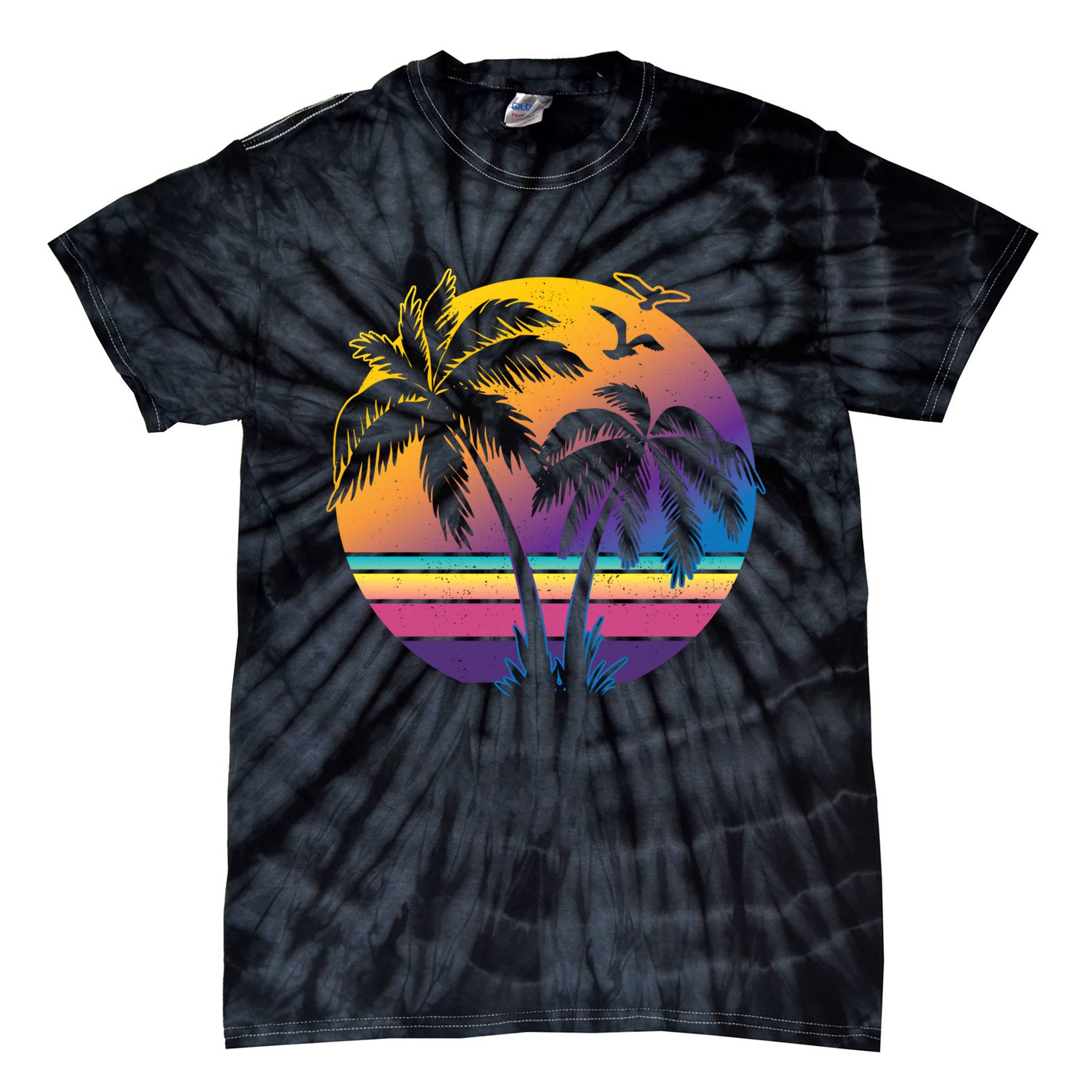 Vintage Sunset Palm Tree Gift Design Idea Beach Lovers Gift Tie-Dye T-Shirt