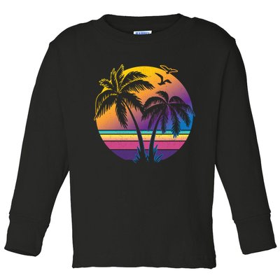 Vintage Sunset Palm Tree Gift Design Idea Beach Lovers Gift Toddler Long Sleeve Shirt