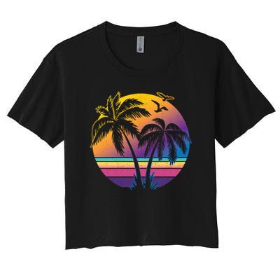 Vintage Sunset Palm Tree Gift Design Idea Beach Lovers Gift Crop Top