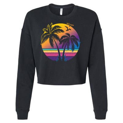 Vintage Sunset Palm Tree Gift Design Idea Beach Lovers Gift Cropped Pullover Crew
