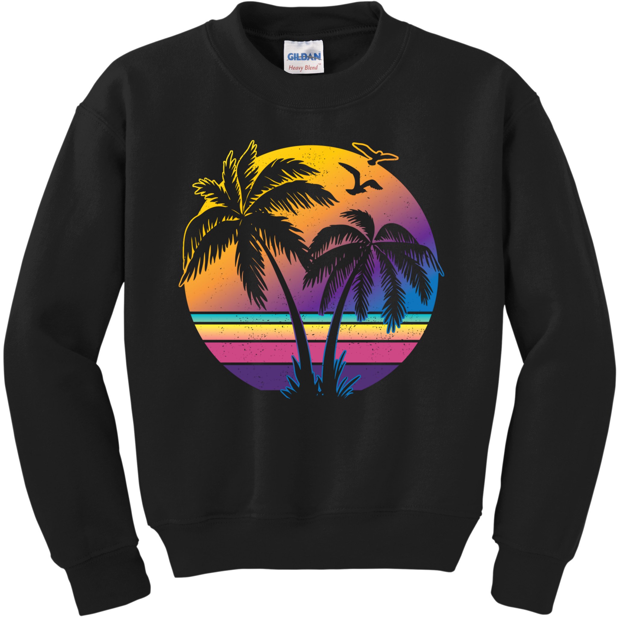Vintage Sunset Palm Tree Gift Design Idea Beach Lovers Gift Kids Sweatshirt