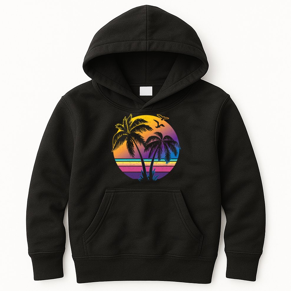 Vintage Sunset Palm Tree Gift Design Idea Beach Lovers Gift Kids Hoodie