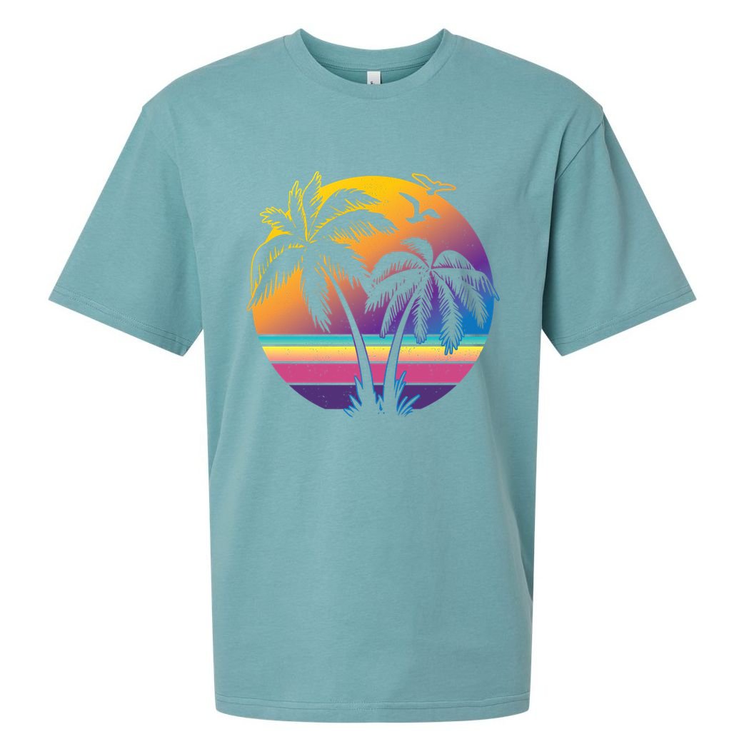 Vintage Sunset Palm Tree Gift Design Idea Beach Lovers Gift Sueded Cloud Jersey T-Shirt