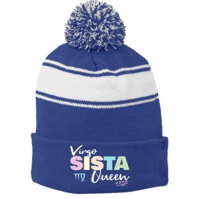 Virgo Sista Queen Zodiac Sign For Proud Virgo Gift Stripe Pom Pom Beanie