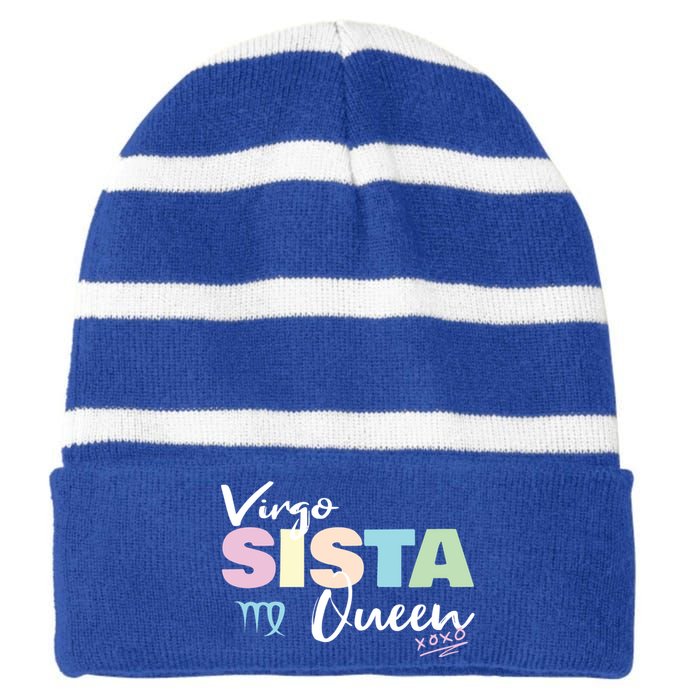 Virgo Sista Queen Zodiac Sign For Proud Virgo Gift Striped Beanie with Solid Band