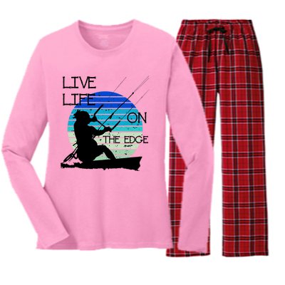 Vintage Sunset Retro Sunrise Black Kitesurfer Silhouette 1 Gift Women's Long Sleeve Flannel Pajama Set 