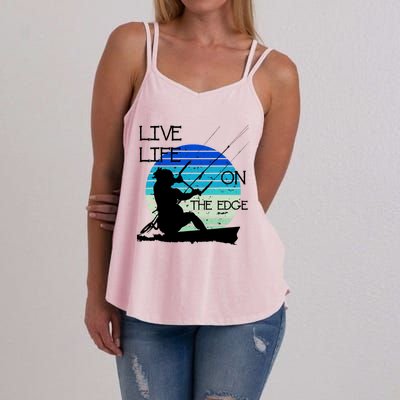 Vintage Sunset Retro Sunrise Black Kitesurfer Silhouette 1 Gift Women's Strappy Tank