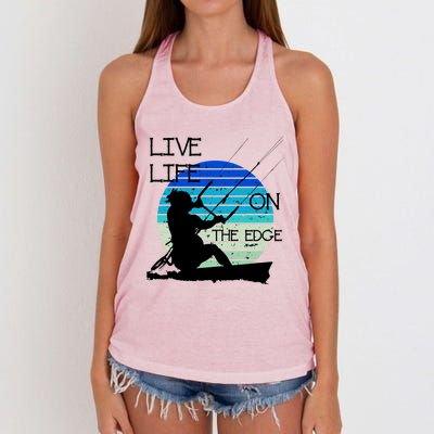 Vintage Sunset Retro Sunrise Black Kitesurfer Silhouette 1 Gift Women's Knotted Racerback Tank