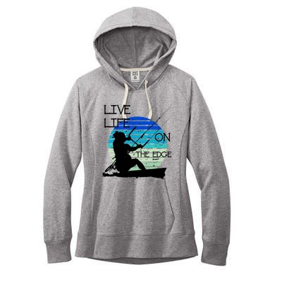 Vintage Sunset Retro Sunrise Black Kitesurfer Silhouette 1 Gift Women's Fleece Hoodie