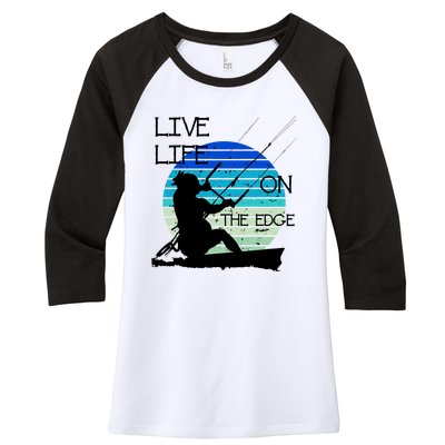 Vintage Sunset Retro Sunrise Black Kitesurfer Silhouette 1 Gift Women's Tri-Blend 3/4-Sleeve Raglan Shirt