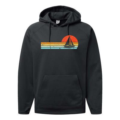 Vintage Sailboat Retro Sunset Boat Captain Sailing Gear Performance Fleece Hoodie