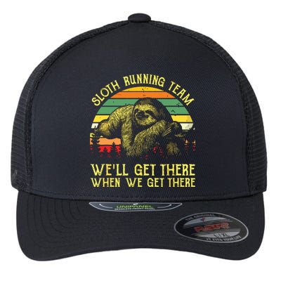 Vintage Sloth Running Team Well Get There Funny Sloth Flexfit Unipanel Trucker Cap