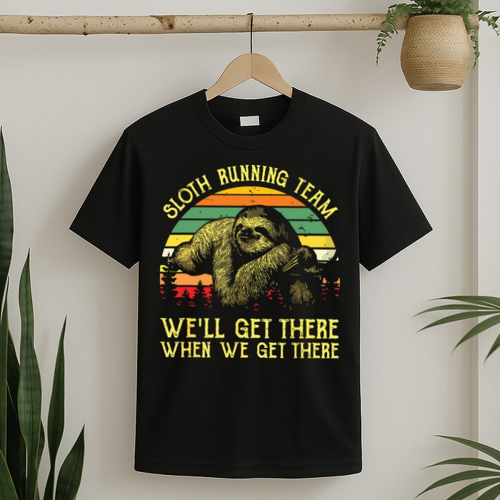 Vintage Sloth Running Team Well Get There Funny Sloth T-Shirt
