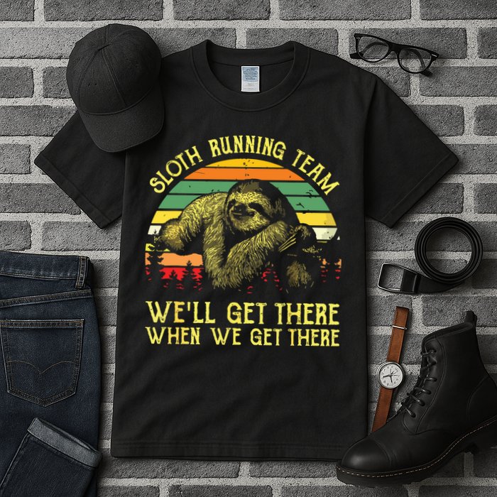 Vintage Sloth Running Team Well Get There Funny Sloth Tall T-Shirt