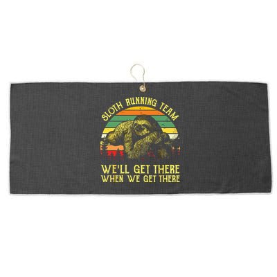 Vintage Sloth Running Team Well Get There Funny Sloth Large Microfiber Waffle Golf Towel