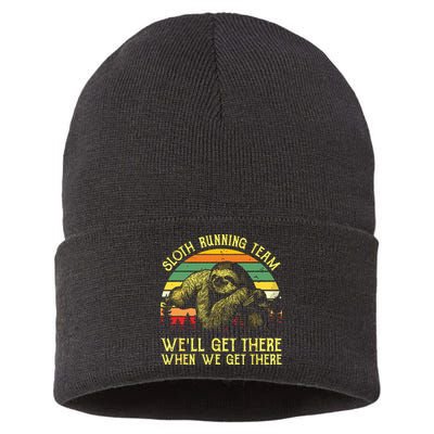 Vintage Sloth Running Team Well Get There Funny Sloth Sustainable Knit Beanie