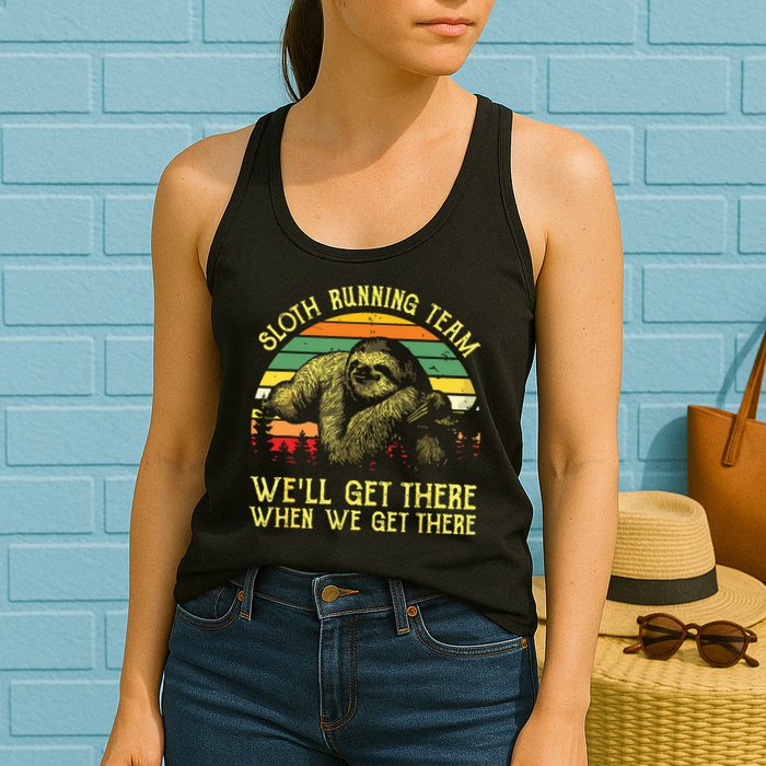 Vintage Sloth Running Team Well Get There Funny Sloth Womens Tank Top