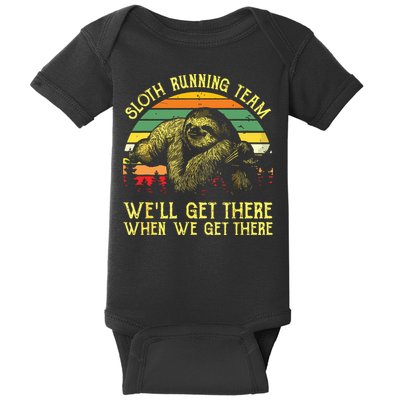Vintage Sloth Running Team Well Get There Funny Sloth Baby Bodysuit