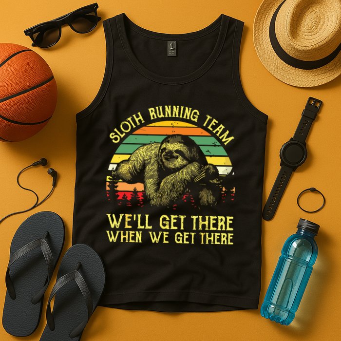 Vintage Sloth Running Team Well Get There Funny Sloth Tank Top