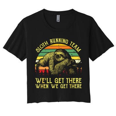 Vintage Sloth Running Team Well Get There Funny Sloth Crop Top