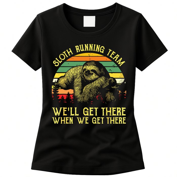 Vintage Sloth Running Team Well Get There Funny Sloth Womens T-Shirt