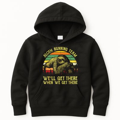 Vintage Sloth Running Team Well Get There Funny Sloth Kids Hoodie