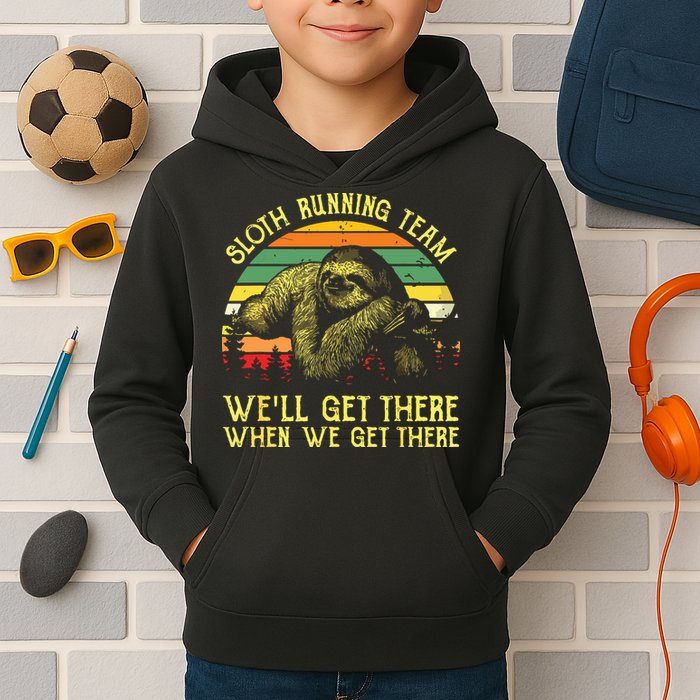 Vintage Sloth Running Team Well Get There Funny Sloth Kids Hoodie