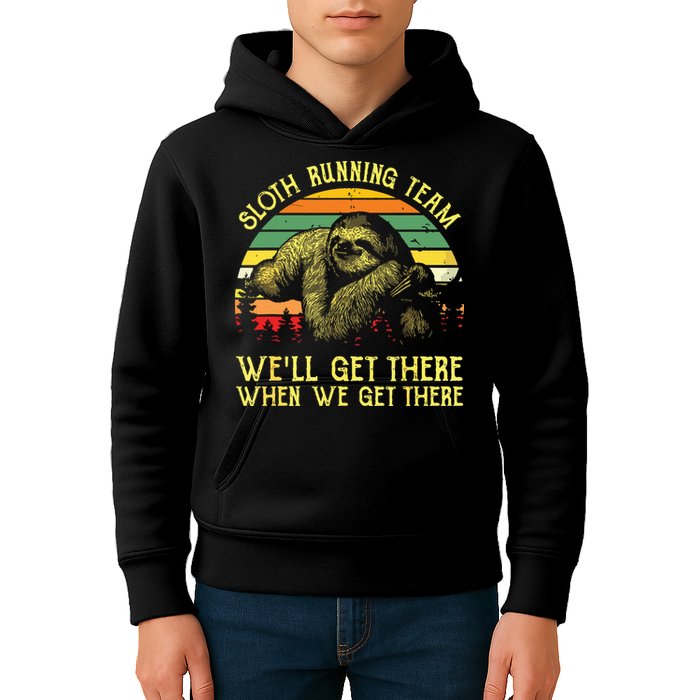 Vintage Sloth Running Team Well Get There Funny Sloth Kids Hoodie