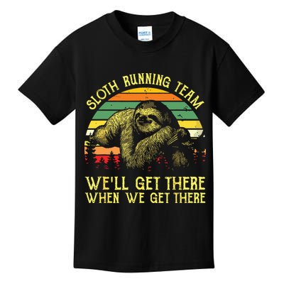 Vintage Sloth Running Team Well Get There Funny Sloth Kids T-Shirt