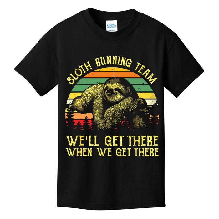 Vintage Sloth Running Team Well Get There Funny Sloth Kids T-Shirt