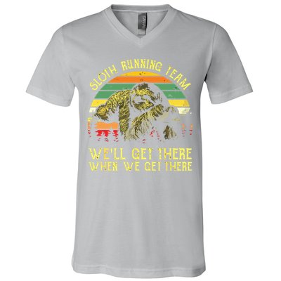 Vintage Sloth Running Team Well Get There Funny Sloth V-Neck T-Shirt
