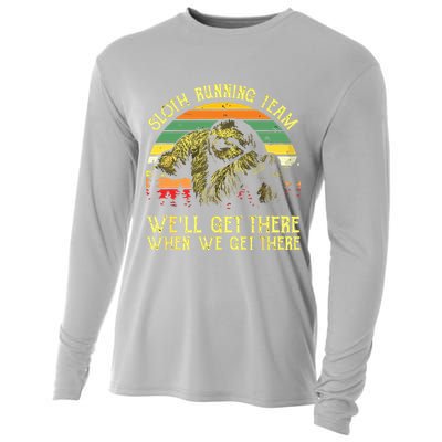 Vintage Sloth Running Team Well Get There Funny Sloth Cooling Performance Long Sleeve Crew