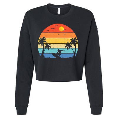 Vintage Surfer Retro Surfing Beach Surf Cropped Pullover Crew