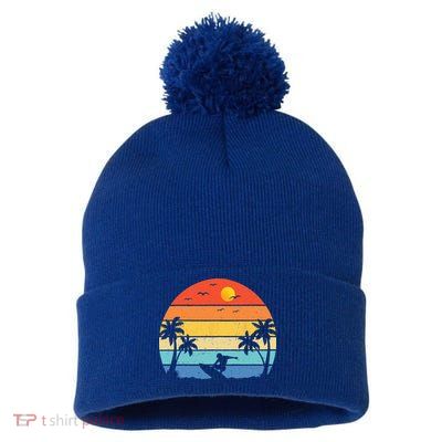 Vintage Surfer Retro Surfing Beach Surf Pom Pom 12in Knit Beanie