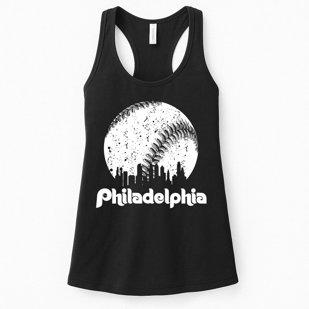 Vintage Skyline Retro Philadelphia Phill Baseball Dancing Womens Tank Top